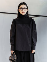 Loose High Neck Stitching Mid-Length Shirt